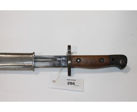 A WILKINSON 1907 PATTERN BAYONET & SCABBARD. A 1907 model bayonet marked Wilkinson and 1907, amid other various issue etc  ma