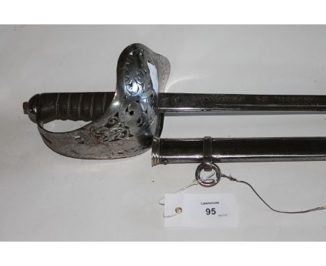 A ROYAL ENGINEERS OFFICERS SWORD & SCABBARD. A Victorian officers Royal Engineers sword and steel scabbard, numbered 32601 by