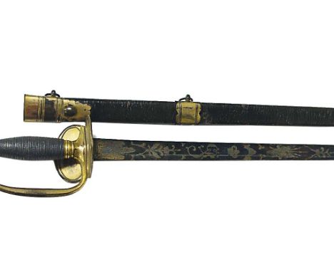 A 1796 BLUE & GILT INFANTRY OFFICERS SWORD. A 1796 Infantry officers pattern sword complete with its original leather/gilt fi