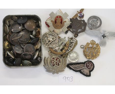 BADGES & BUTTONS etc. Military Badges including a Silver War Badge issued in 1914 to Pte Frank William Hurden 3/7482 of the S