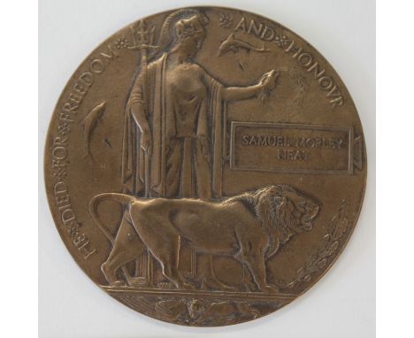 A ROYAL WELSH FUSILIERS MEMORIAL PLAQUE. Named to Samuel Morley Neat, who served as 29616 Pte 1st Battalion Royal Welsh Fusil