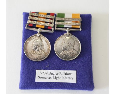 A SOMERSET L I BUGLERS BOER WAR PAIR. A Queens South Africa Medal with three bars, having the 'Ghost Dated' reverse. Named to