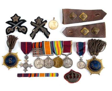 AN MBE-QSA-PAIR-LSGC-RVM R HORSE GUARDS GROUP OF MEDALS. MBE (Military), Queens South Africa Medal with bars Cape Colony- Ora