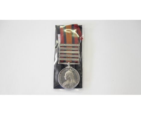 A QSA TO PTE W VIVIAN  A SOMERSET LIGHT INFANTRY CASUALTY. A Queens South Africa Medal with five bars, and ghost dated revers