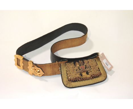AN R H A OFFICERS DRESSBELT & POUCH. A Victorian officer in the Royal Horse Artillery, dress belt complete with gilt buckles 