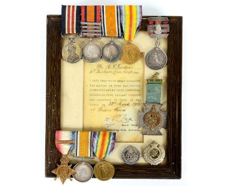 A MILITARY MEDAL QSA HERTS VOLUNTEERS etc FAMILY GROUPS. A Military Medal GV awarded to 114613 Pte A V Norton. MGC. A four ba