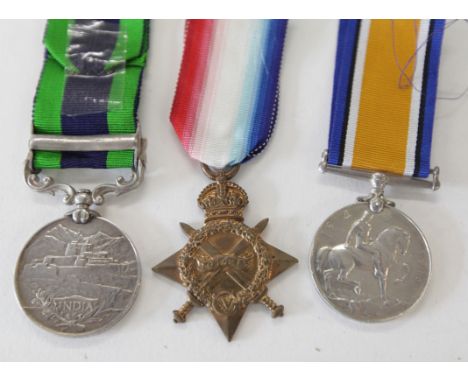 A MALABAR 'DORSET REGT' GROUP OF THREE MEDALS. A 1914/15 Star and British War Medal named to 3-8459 Pte W Huxter Dorset R. An