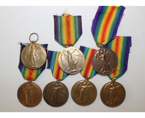 SEVEN VICTORY MEDALS. Named to 1. 25492 Pte T (Thomas) L Thorley Ox & Bucks R. 2. 20672 Pte G House (George) Som LI. 3. 32176