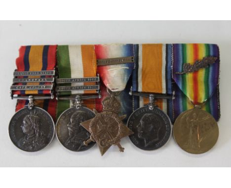 A R BRIGADE OFFICERS QSA/KSA 14 TRIO GROUP OF FIVE MEDALS. A Queens South Africa Medal with bars Cape Colony- Transvaal and O