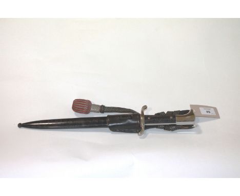 A GERMAN FIRE SERVICE DAGGER & SCABBARD etc. A very clean German Fire Service Dagger with forward and reverse quillions, blac