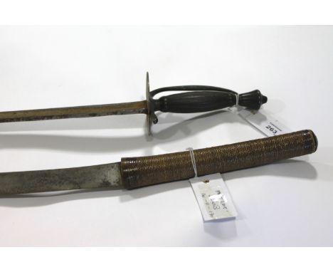 A BURMESE DHA, 1796 INFANTRY OFFICERS SWORD . A Burmese Dha sword with bound grip and 21.3/4" blade, lacking a scabbard. A la