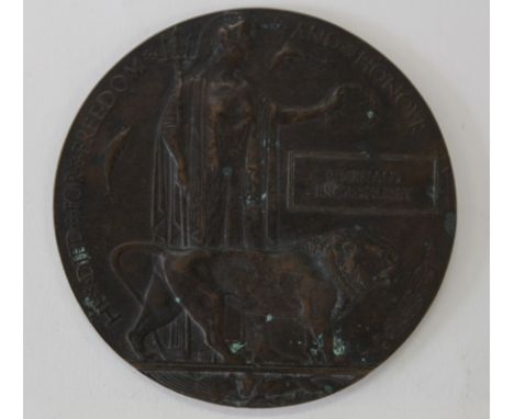 A MEMORIAL PLAQUE NAMED TO REGINALD BROADHURST. 291521 Pte R Broadhurst served in the 1st/7th Battalion Cheshire Regt. A nati