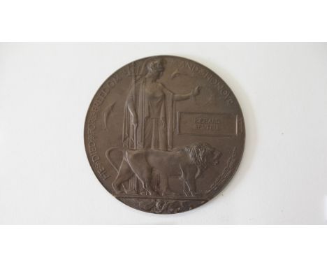 A HARRODS EMPLOYEE MEMORIAL PLAQUE. A Death Plaque or Widows Penny, named to Richard Rentell. 945247 Gnr R ichard Rentell of 