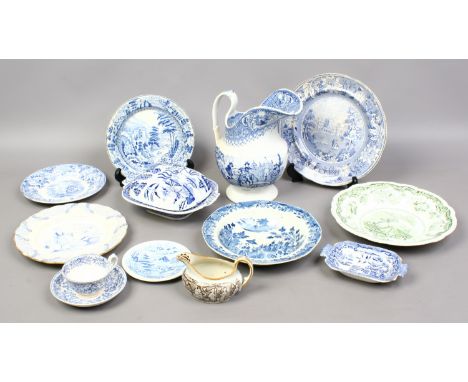 A collection of early C19th printed pottery mainly Yorkshire including Ferrybridge Hawking jug, Hawley sauceboat, Don Brosele