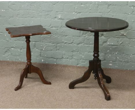 A small hardwood tripod side table together with a similar type wine table.