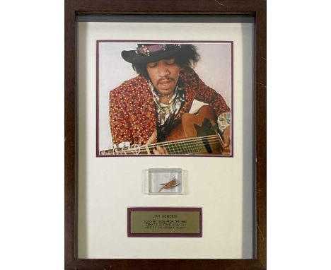 A mounted, framed and glazed display to include a perspex case with wood shavings from a 1960 Zemaitis 12 string acoustic gui