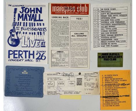 Collection of original John Mayall memorabilia - much of which is signed - to inc: original British Airways ticket signed by 