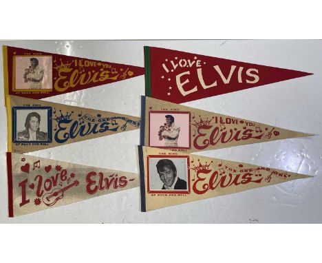 Six original likely c 1960s Elvis Presley commemorative felt pennants, as sold as concerts. Good condition.