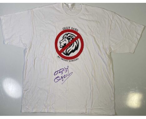 An original t-shirt (XXXL) designed by Ozzy Osbourne, signed in black marker pen by Ozzy Osbourne. Provenance: donated by Ozz