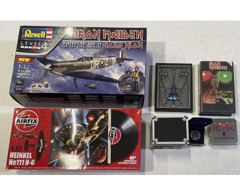 Collectables to inc: Iron Maiden Revell model kit 05688, Motorhead Airfix Heinkel He111 H6, AC/DC Razors Edge coin with COA, 