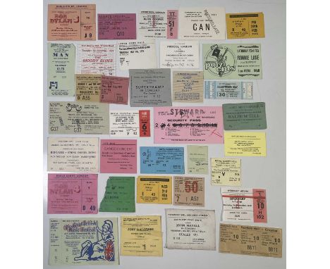 30+ 1970’s concert tickets, including Bob Dylan, T-Rex, Alice Cooper, Lou Reed, Man, The Moody Blues, Can, Alex Harvey, Proco