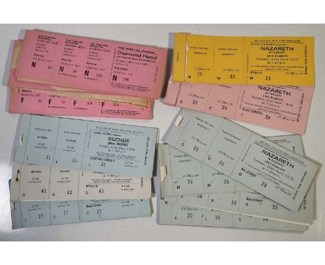 A collection of partial ticket books, with untorn and unused tickets for 1970s concerts at Manchester Free Trade Hall, to inc