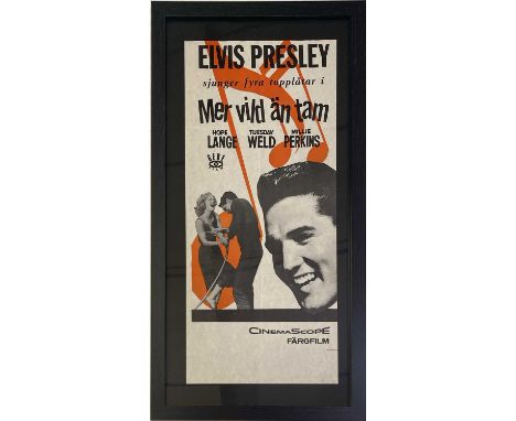 An original Swedish film poster for Elvis Presley in 'Wild In The Country' (1961). Mounted, framed and glazed to overall size