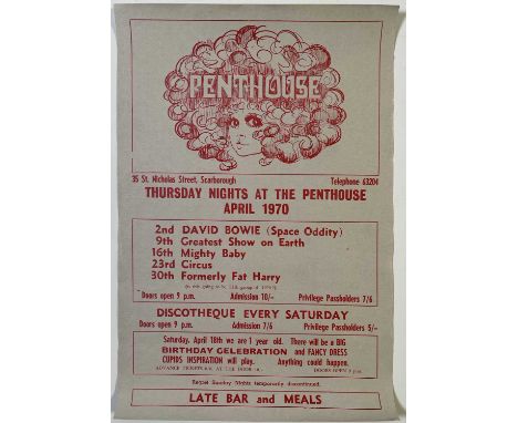 An original and rare listings poster for concerts at the legendary Scarborough Penthouse in April 1970. Includes a billing fo