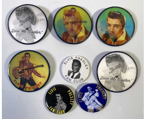 Elvis flasher badges - three colour, two b+w with three fan club badges