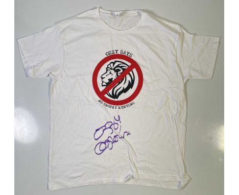 An original t-shirt (XL) designed by Ozzy Osbourne, signed in black marker pen by Ozzy Osbourne. Provenance: donated by Ozzy 