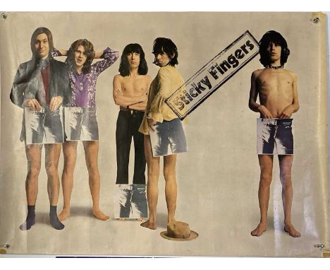 An original c 1971 rolled promotional poster for The Rolling Stones - Sticky Fingers. 30x40". VF condition overall with pinho