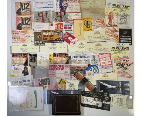 C 100 assorted tickets and passes for concerts chiefly c 1960s - 1990s. Artists to include: Jethro Tull, Leonard Cohen, Rod S