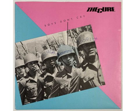 A copy of The Cure - Boys Don't Cry (FICS002, Ex+ disc, Ex sleeve with some ringwear to reverse) signed to front of sleeve by