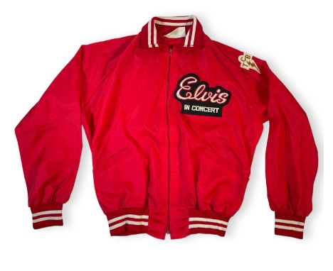 An original likely c 1970s shell jacket with Elvis 'In Concert' patch as well as a TCB logo stitched to arm. Original USA Hol
