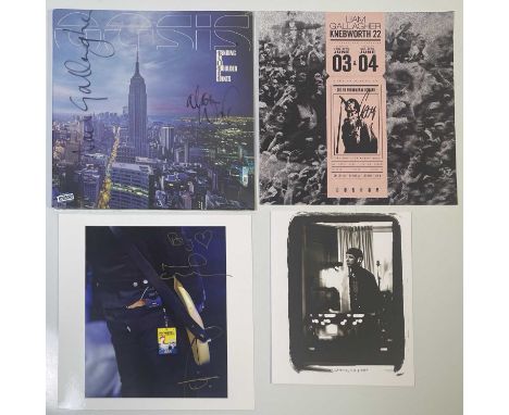 Signed Oasis memorabilia to inc: Liam Gallagher 12x12" Knebworth 22 image signed by Liam Gallagher, Noel Gallagher's HFB appr