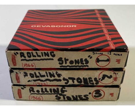 Three boxed reels of 'Gevasonor' (4" reel diameter) audio tape. Each box marked to side in pen 'Rolling Stones 1966'. Content