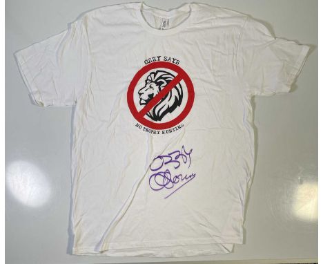 An original t-shirt (XXL) designed by Ozzy Osbourne, signed in black marker pen by Ozzy Osbourne. Provenance: donated by Ozzy