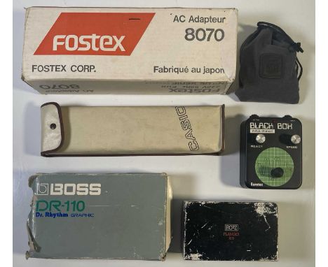 A good assortment of music equipment to inc: Casio VL-TONE VL-1 (powers on and appears in working order), a Boss DR-110 drum 