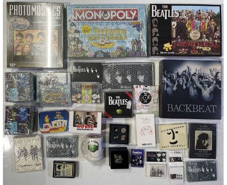 Good selection of memorabilia to inc: mostly contemporary Beatles memorabilia and collectables to inc jigsaws, an LED sign, '