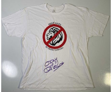An original t-shirt (XL) designed by Ozzy Osbourne, signed in black marker pen by Ozzy Osbourne. Provenance: donated by Ozzy 