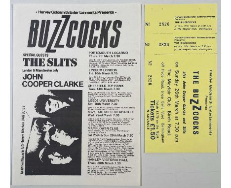 An original handbill (15x21cm) advertising dates on a 1977 tour with Buzzcocks, The Slits and John Cooper Clarke. Also with a