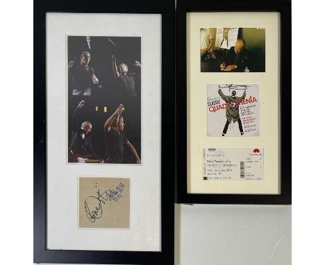 Two mounted, framed and glazed displays to include: Quadrophenia promo image signed by Pete Townshend (framed together with p