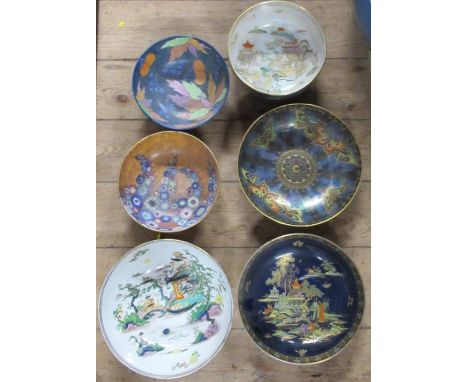 Four Carlton Ware bowls, together with a Crown Devon lustre bowl, diameter 10ins and a Crown Devon bowl