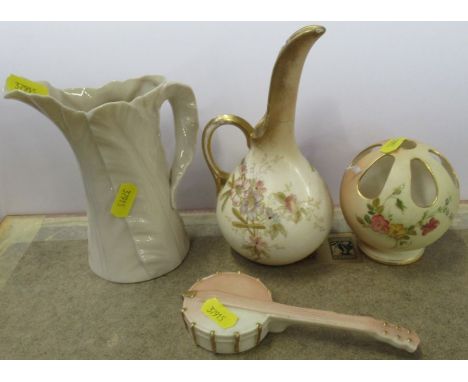 A Bonn porcelain ewer, together with a Royal Worcester blush ivory pot pourri, leaf molded jug and a blush ivory porcelain ba