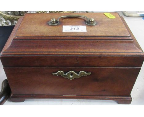 A 19th century mahogany sarcophagus shaped box, 9ins x 5ins, height 6ins, together with two gilt metal two tier hanging light
