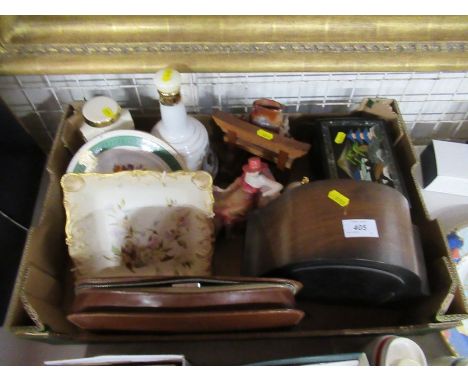 A box of sundries, to include a clock, box, various china etc