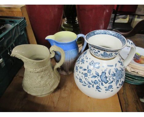 A Ridgeways embossed jug, together with a Shelley jug and a Worcester wash jug