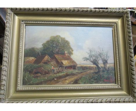 Fred Cecil, oil on canvas, rural landscape, 7.5ins x 12ins, together with an oil on panel, rural scene, 6ins x 9.5ins