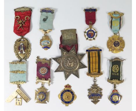 A Collection of Nine Silver and Enamel R.A.O.B. and Masonic Jewels and one other 