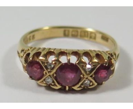 An 18ct Gold, Ruby and Diamond Ring, Birmingham 1910, 4.4g, size M 